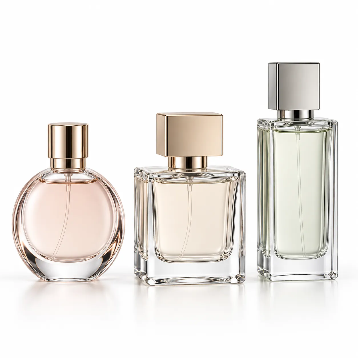 Square and round perfume bottle shapes