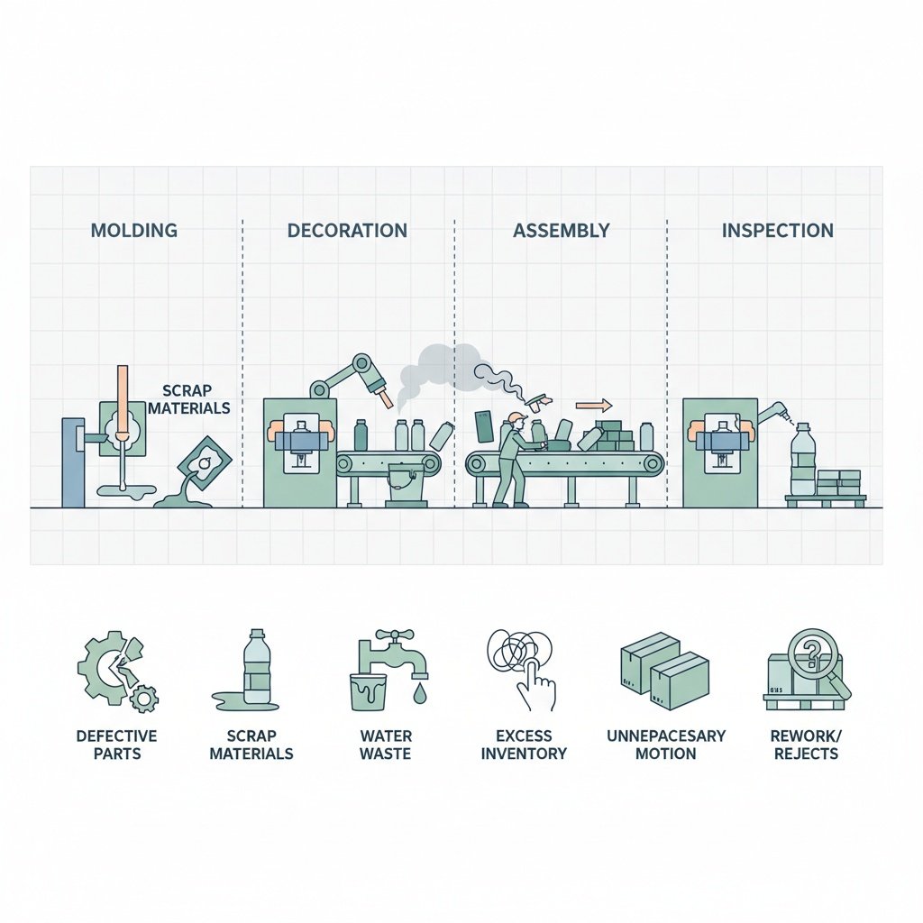 Illustration of production waste and material-flow review
